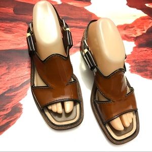 Prada Square Toe Sandals Blocked Heels Slingback